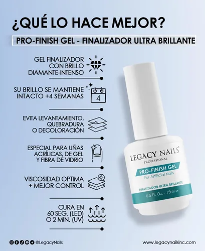 Miniatura 4 de Legacy Nails Professional PRO FINISH GEL 0.5 oz – Sellador de uñas acrílico de alto brillo para un brillo duradero – Fórmula de secado rápido