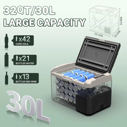 Miniatura 2 de BODEGACOOLER Refrigerador de 12 voltios para automóvil, enfriador eléctrico, congelador portátil con control por aplicación, capacidad de 32 cuartos