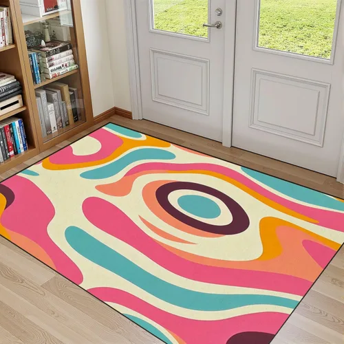 Miniatura 10 de Alfombras bohemias de 6 x 9 pies, estilo retro, psicodélico, psicodélico, ondulado, estilo de los años setenta, abstracto, lavable, alfombra de pelo