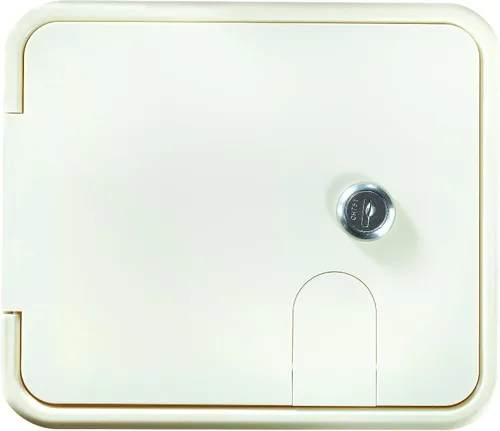 Miniatura 2 de RV Designer B150, escotilla de cable eléctrico con bloqueo, 7.6 pulgadas x 6.5 pulgadas x 2 pulgadas, blanco polar