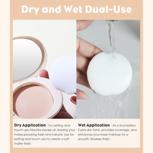 Miniatura 3 de UCANBE Polvo facial prensado 2 en 1 y maquillaje de base, polvo de ajuste impecable con control de aceite mate, maquillaje coreano, polvo de acabado