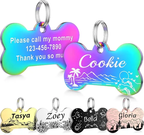 Miniatura 15 de GISUERY - Etiquetas para perros grabadas para mascotas, de acero inoxidable, identificación de mascotas, grabado de doble cara, personalizable con 9