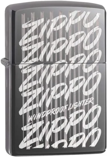 Miniatura 12 de Encendedor de bolsillo Zippo negro mate con diseño de logo de Zippo Logotipo de oro mate negro