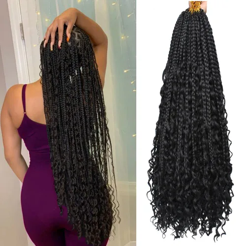 Miniatura 44 de COOKOO Cabello de Trenzas de Caja Bohemias de Ganchillo de 8 Pulgadas para Mujeres Negras, Paquete de 8, Cabello Sintético de Trenzas de Caja