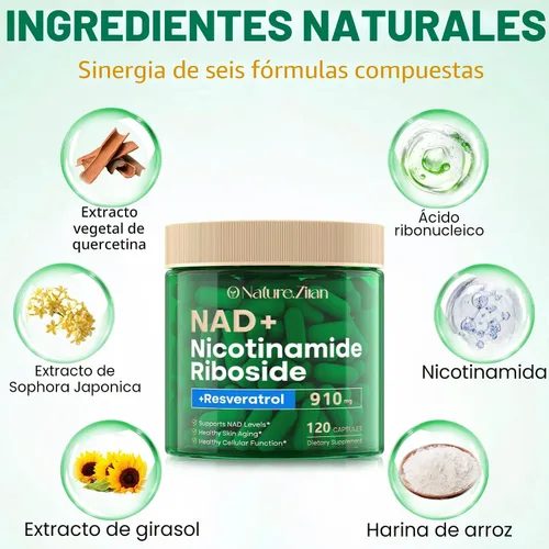 Miniatura 2 de NAD+ Resveratrol 910mg Suplemento para mujeres y hombres - 120 cápsulas (120 unidades (paquete de 1))