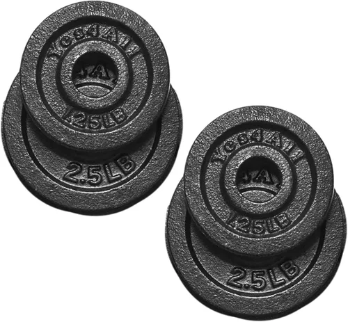 Miniatura 8 de Yes4All Placa de peso de hierro fundido de 1.15 pulgadas, ideal para mango de mancuernas, entrenamiento de fuerza y levantamiento de pesas (juego)