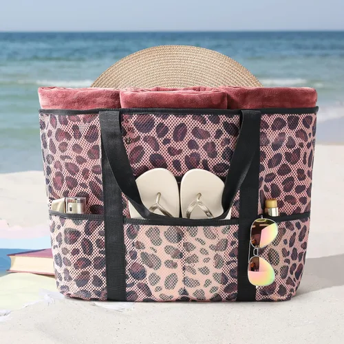 Miniatura 5 de F-color Bolsa de playa de malla familiar - Bolsa de playa con 9 bolsillos