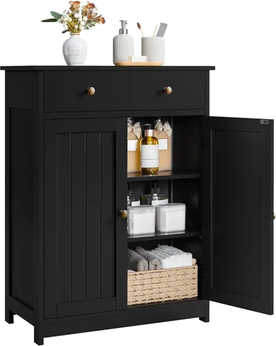 Miniatura 10 de Yaheetech Armario de almacenamiento para baño, armario de piso de baño con 2 puertas y 1 cajón, unidades de almacenamiento con 3 compartimentos