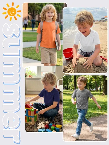 Miniatura 6 de Poroka 5 Pack Toddler Boys Short Sleeve Cotton T-Shirt Crew Neck T-Shirt for Baby Toddler