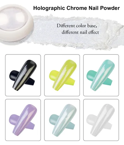 Miniatura 7 de 【Efecto espejo metálico n.º 1】Polvo de uñas cromado dorado LEDSUUEI – Polvo holográfico Aurora iridiscente perlado dorado cromado, blanco, perla