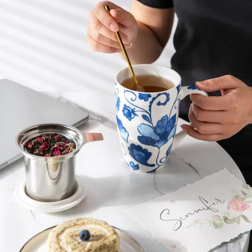 Miniatura 6 de GBHOME Taza de té con infusor y tapa, taza grande de cerámica de hoja suelta de 18 onzas, apta para microondas, apta para lavavajillas, perfecta