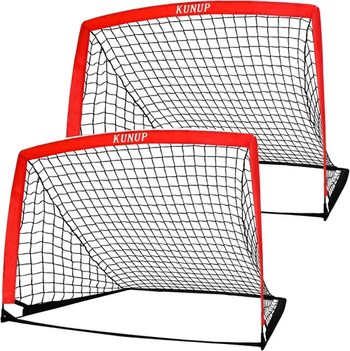 Miniatura 9 de Juego de 2 porterías de fútbol para niños, 5 x 3, 6 x 4, 9 x 5, red de práctica de fútbol plegable con bolsa de transporte portátil para niños