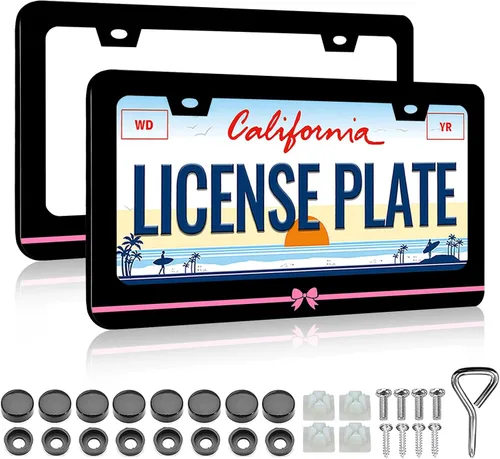 Miniatura 8 de LIN KANG Lindo marco de matrícula hippie – Paquete de 2 marcos de matrícula para mujer, marcos de placa de automóvil hippie, soporte de marcos