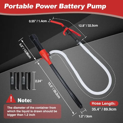 Miniatura 3 de Bomba de sifón eléctrica portátil para gas y diesel, bomba de transferencia de combustible a pilas, flujo de 3.5GPM, extractor de aceite tubo