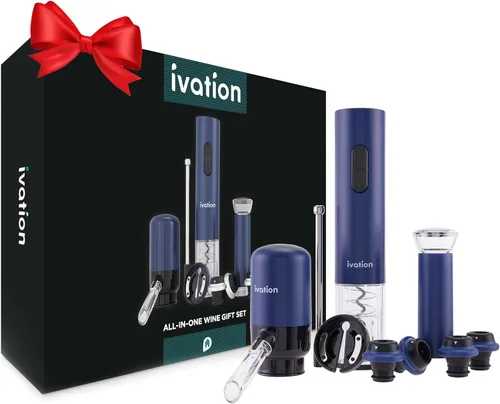 Miniatura 8 de Ivation Juego de regalo de vino todo en uno – Incluye abridor eléctrico de botellas, dispensador aireador, bomba preservadora, 2 tapones de corcho