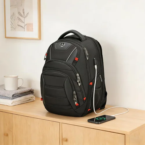 Miniatura 5 de Swissdigital - Mochila de diseño para viaje para hombres, compatible con TSA, con carga USB, protección RFID, mochila de negocios para laptops