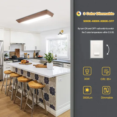 Miniatura 2 de FAITHSAIL - Lámpara LED de 2 pies con CCT seleccionable de 3000K/4000K/5000K, regulable, lámpara LED lineal de 2 pies con aspecto de madera, 30W