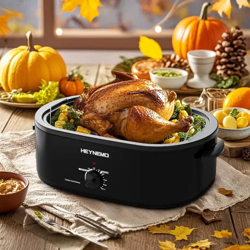 Miniatura 6 de Horno tostador de 18 cuartos de galón con tapa de autohilvanado, horno eléctrico de pavo de acero inoxidable de 1450W con asas de tacto frío, Negro
