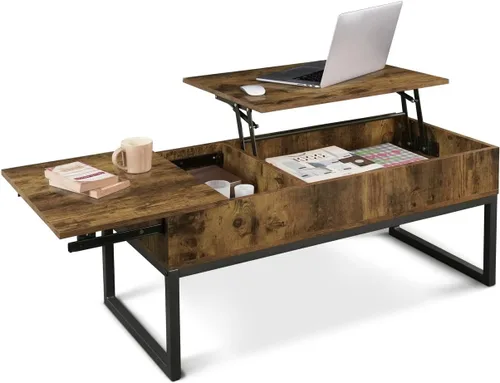 Miniatura 9 de CAPHAUS Mesa de centro elevable con compartimento oculto y cajón deslizante, mesa elevadora para almacenamiento de sala de estar, 41 pulgadas