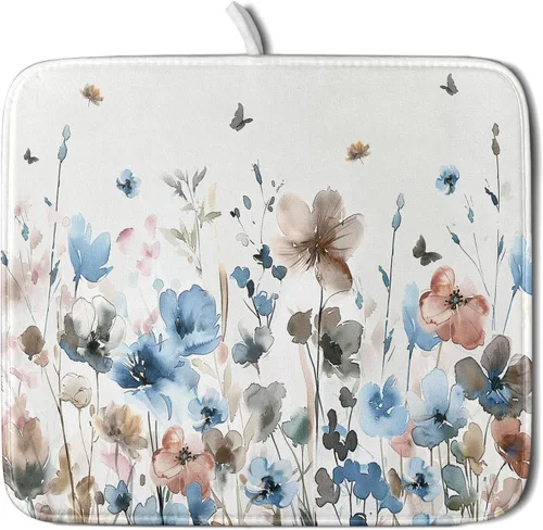 Miniatura 39 de Giwawa Tapete de Secado de Platos Retro Silueta de Cabaña del Bosque de Ciervos para Encimera 18 x 24 pulgadas Otoño Cielo Azul Nube Dibujos