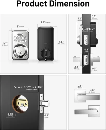 Miniatura 6 de Zowill - Juego de cerradura electrónica de puerta de entrada delantera sin llave con 2 manijas, con teclado, bloqueo automático, contraseña Níquel