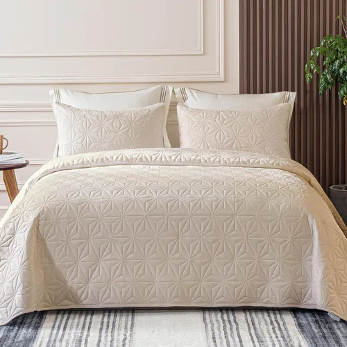 Whale Flotilla - Juego de ropa de cama King, colchas suaves color beige brillante para cama King, tamaño King para todas las estaciones, 3 piezas,
