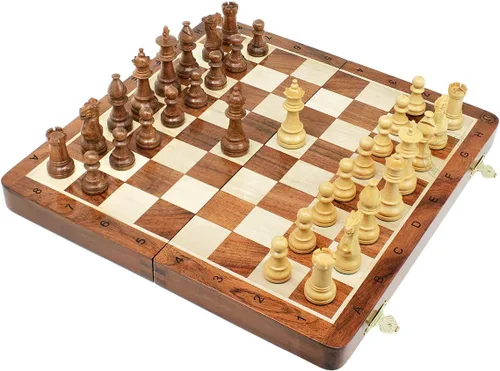 House of Chess - Juego de ajedrez de madera de acacia dorada victoriana Staunton - Tablero de ajedrez plegable de madera de 14 x 14 pulgadas con