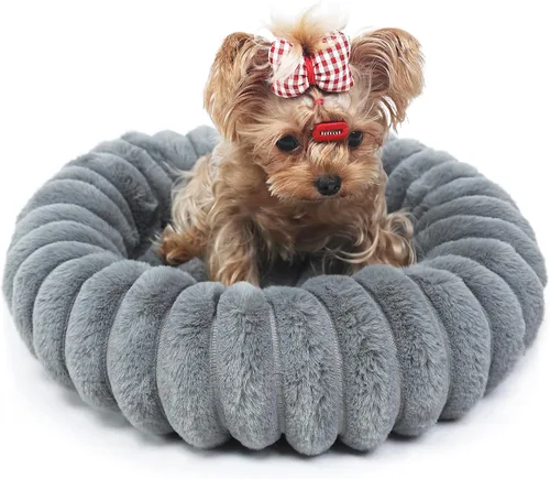 Miniatura 8 de Camas rosadas para cachorros pequeños y gatitos, lavables, suaves y cómodas, cama para perros con lados para gatos de interior, cama redonda