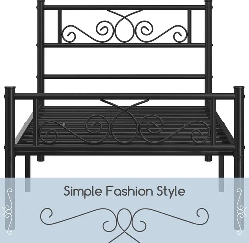 Miniatura 4 de Topeakmart Base de cama de metal clásico negro de 13 pulgadas con cabecero, base de colchón, plataforma de cama, base de cama con listones
