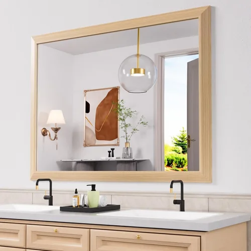 Miniatura 40 de Amorho Espejo de Baño Negro, Espejos de Pared de 24x30 Pulgadas con Marco de Metal Grueso para Sobre el Fregadero, Dormitorio, Sala de Estar