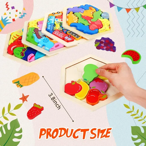Miniatura 3 de Paquete de 5 rompecabezas de madera Tangram para niños, rompecabezas hexagonal de madera, bloques de rompecabezas con formas geométricas