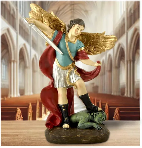 Miniatura 11 de Estatua de San Miguel Arcángel - Estatua de San Miguel Miguel Arcángel derrotó a Lucifer pisotea demonio Figurina, Escultura religiosa coleccionable