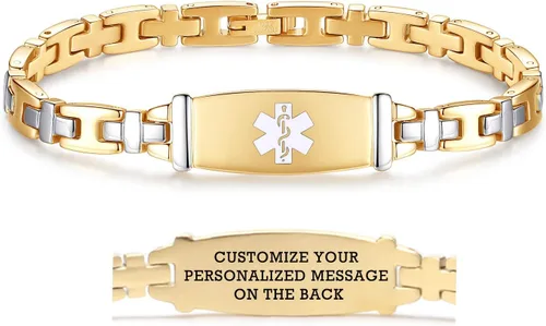 LinnaLove Lady Medical Alert - Pulseras médicas de acero inoxidable para mujer, 7.5 pulgadas