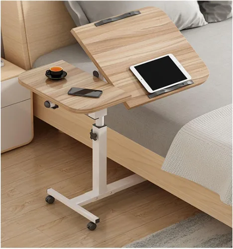 Miniatura 11 de Mesa auxiliar pequeña, mesa auxiliar para sala de estar, mesa auxiliar de ángulo ajustable, rotación de 360° con ruedas, mesa auxiliar móvil, fácil