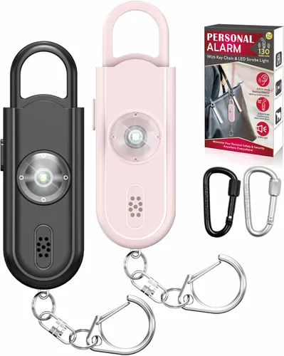 Miniatura 10 de Alarma personal de sonido seguro, paquete de 2 con sirena de 130 dB, alarma de seguridad de emergencia con luz LED estroboscópica, llavero de sirena
