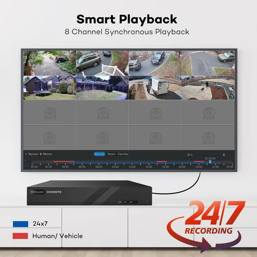 Miniatura 7 de ONWOTE NVR de 8 canales 4K 8MP (8 puertos PoE incorporados), detección de movimiento, grabadora de audio de video de 8 canales, solo funciona