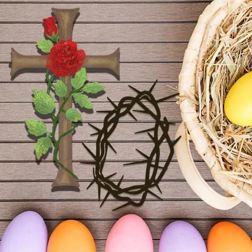 Miniatura 5 de Troqueles de corte de metal con cruz de Pascua para suministros de fabricación de tarjetas, anillos de espinas religiosas, troquelados, herramienta