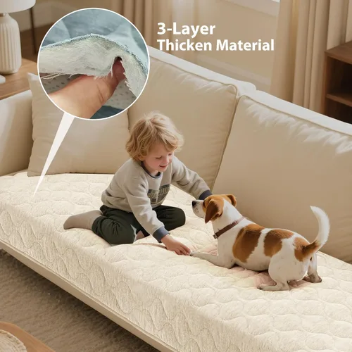 Miniatura 3 de Gollense Funda antideslizante para sofá para mascotas, funda acolchada de felpilla mullida para perros, lavable, protector suave y apto para Marfil