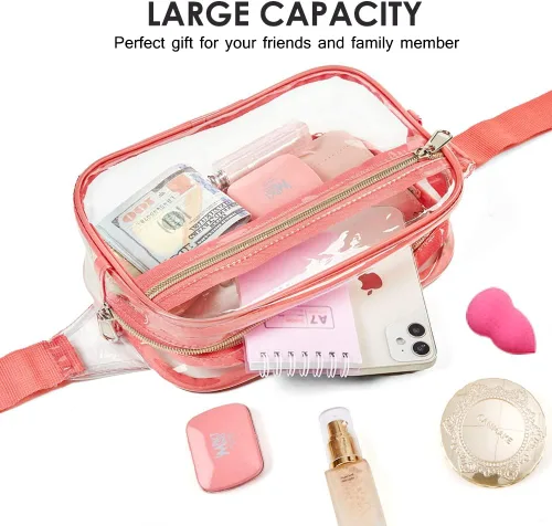 Miniatura 21 de Clearworld Riñonera transparente para mujeres y hombres, paquete de cintura aprobado por estadio con correa ajustable, bolsa de cinturón de moda