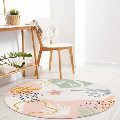 Miniatura 5 de Lahome Alfombras de Área Redondas Boho Rosa de 3 Pies - Alfombra Circular Pequeña Suave y Bonita para Habitación de Niños y Guardería, Lavable