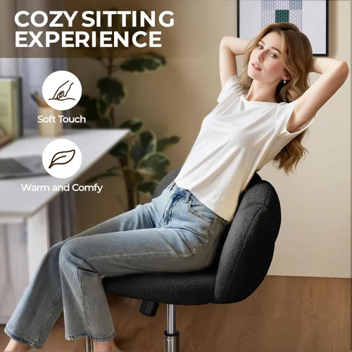 Miniatura 9 de Yaheetech - Silla de escritorio tapizada Boucle con forma de nube, silla de tocador ajustable para oficina en casa, computadora con ruedas para sala