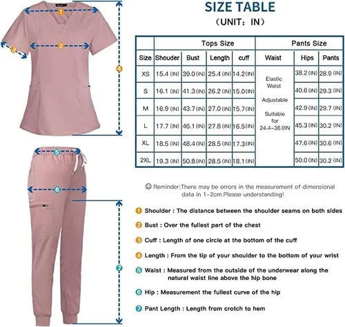 Miniatura 6 de niaahinn Conjunto de traje médico para mujer, moderno top con cuello en V y pantalones deportivos de pierna cónica con cordón, conjunto de uniformes