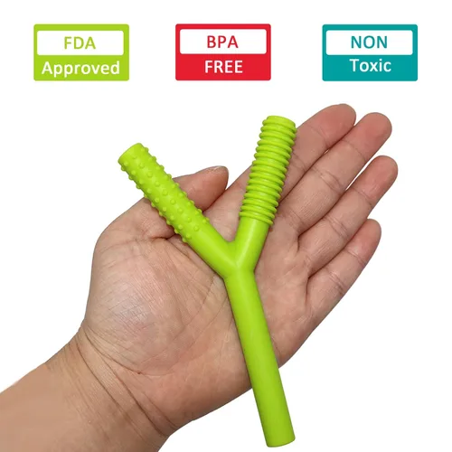 Miniatura 2 de Tubos mordedores para bebés de 3 a 6 meses, paquete de 3 tubos de silicona huecos para masticar para niños autistas, paja masticable en forma de Y