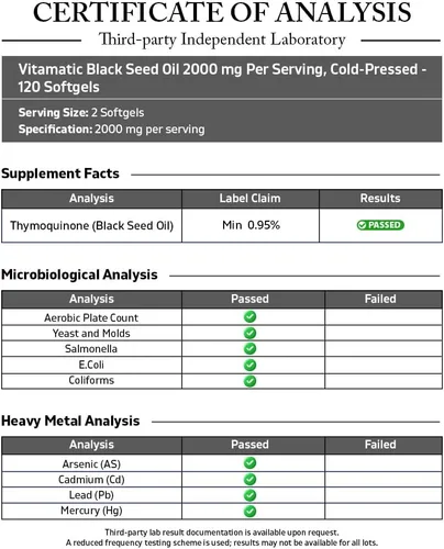 Miniatura 3 de Vitamatic Aceite de semilla negra de 2000 mg por porción, aceite de Nigella sativa prensado en frío, cápsulas blandas de alta potencia para apoyo