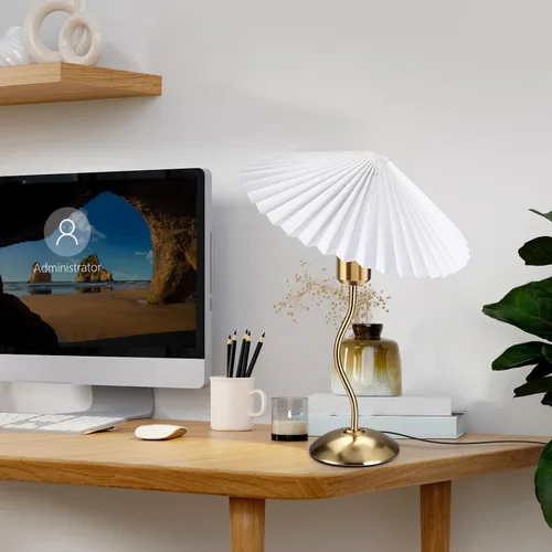 Miniatura 5 de Lámpara de mesa plisada pequeña, lámpara de mesita de noche para dormitorio, lámpara de luz de noche con pantalla de tela, mini lámpara Morden, luz