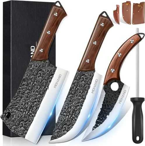Miniatura 10 de MDHAND Juego de Cuchillos de Carnicero, 13 Piezas Juego de Cuchillos de Chef Serbios Forjados a Mano con Bolsa, Juegos de Cuchillos de Cocina