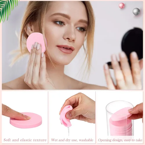 Miniatura 3 de Dandat 20 esponjas redondas de maquillaje con recipiente acrílico, esponja cosmética compacta, almohadilla de espuma redonda, maquillaje facial