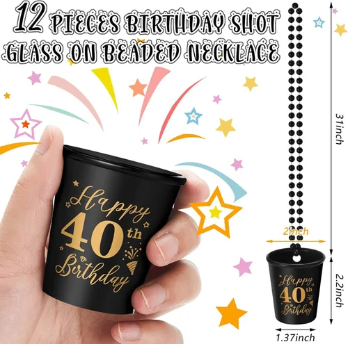Miniatura 2 de Sureio Collar de vasos de chupito de 12 piezas para cumpleaños, vaso de chupito de plástico con cuentas para fiesta de cumpleaños, suministros