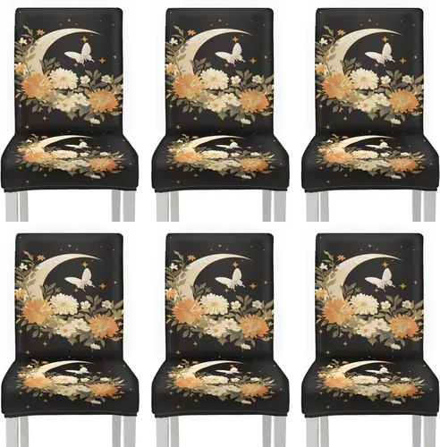Miniatura 23 de HUGS IDEA Yellow Floral Chair Covers for Dining Room Set of 2 Flowers Kitchen Chair Covers Washable Dining Chairs Slipcovers Cubre Sillas