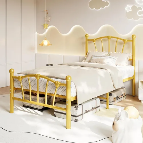 Miniatura 5 de GarveeHome Marco de cama de tamaño individual, marco de cama de metal en forma de corazón con cabecera y estribo, marco de cama de plataforma